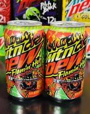 Rare/Discontinued Mountain Dew Flamin Hot Full Sealed 12oz Cans Lot Of 2 !!