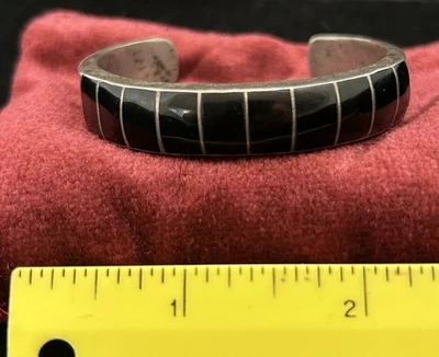 Indianer Silber Armband Intarsien mit Onyx - Bild 1 von 2