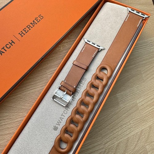 Hermes Brown Barenia Leather Double Tour Apple Watch Band 38mm 40mm 41mm 42mm - 第 6/12 張圖片