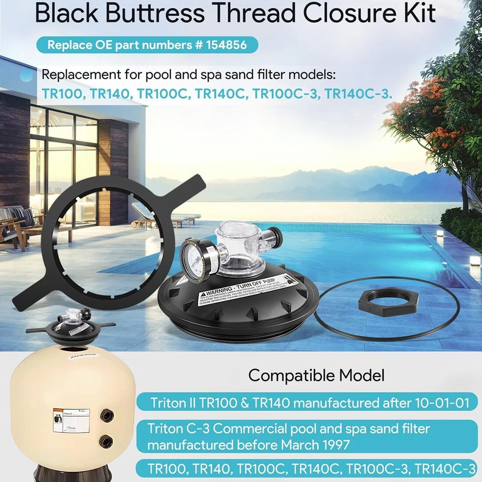154856 Tank Lid Closure Kit 8.5" for Pentair Triton Pool Spa Filter TR100, TR140 - Image 2 of 4