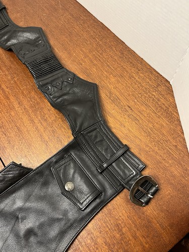 Genuine Harley Davidson Black Leather Chaps Mens Small - Cuffs Damaged - Picture 3 of 24