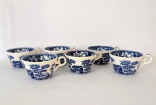 6 Copeland Spode’s Tower Blue & White Cups Transferware Gadrooned Edge England