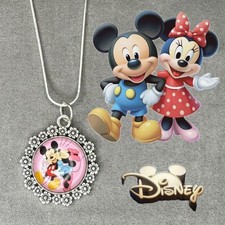 MICKEY MINNIE MOUSE 925 Silver Necklace Handmade Cabochon Pendant Gift NEW