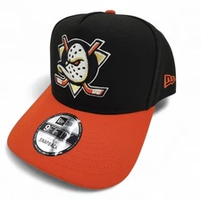 New Era Anaheim Ducks Hat 9Fifty Black Orange A-Frame SnapBack Cap OSFM NEW