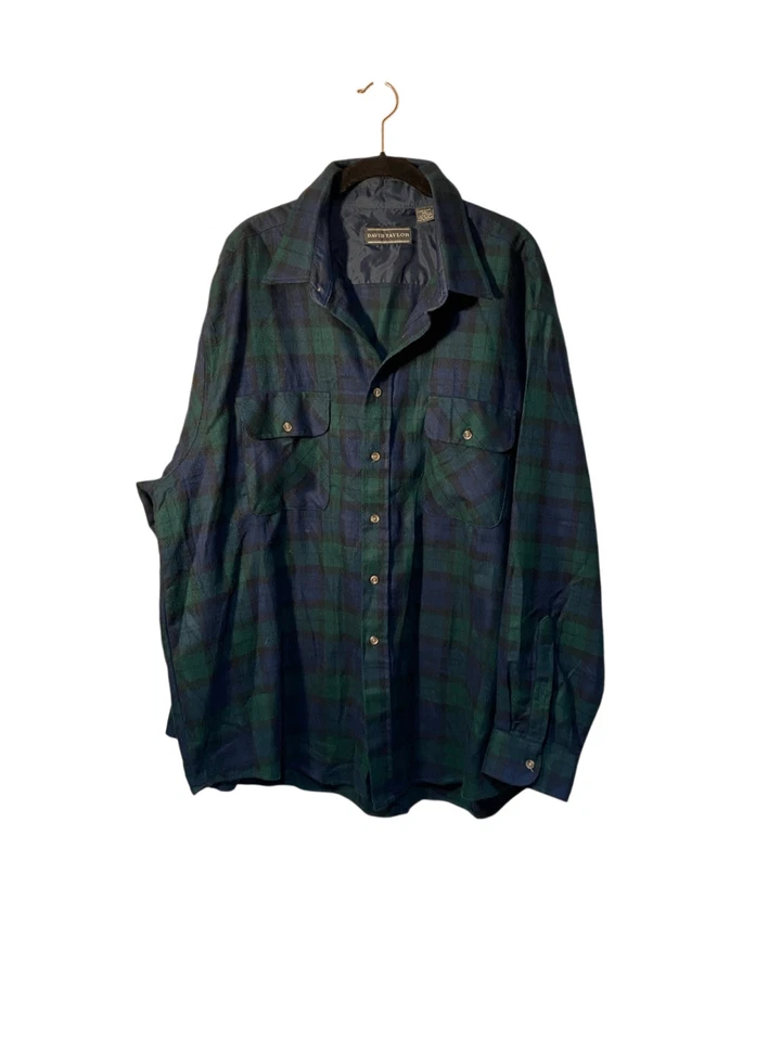 David Taylor, Camisa Vintage Hombre Franela Cuadros Verde y Azul Talla 2X Foto 2 de 4