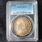 1898 Morgan Silver Dollar Coin PCGS MS 63 Rainbow Edge Toning OBV and Reverse