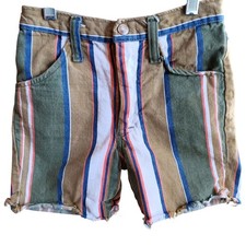 Vintage Boys Girls Shorts 22W 22" 1960's Striped Surf Beach Boys Denim Frayed