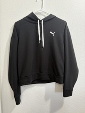 Puma Keeps You Dry Hoodie Womens Size Small Black Pullover Crop Sweatshirt