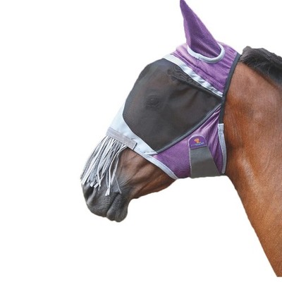 Deluxe Fly Mask with Nose Fringe Purple Extra Full