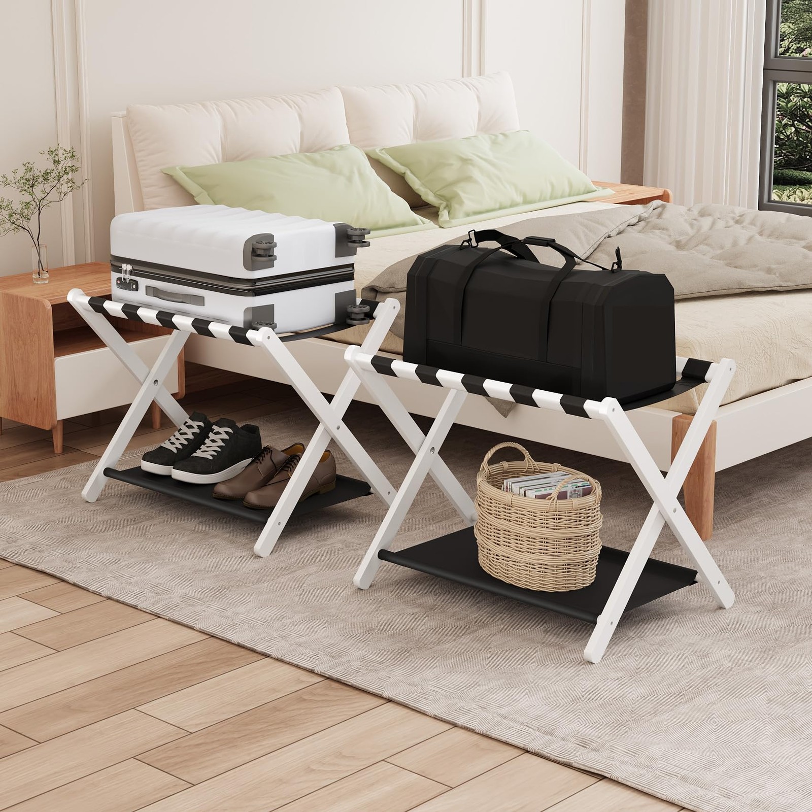 Rack Pack Of 2, Foldable Suitcase Stand With Storage Shelf, 