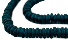 Alpine Teal Rondelle Recycled Glass Beads 11mm Ghana African Sea Glass Blue Disk