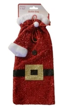 Holiday Style Red Santa Suit Wine Bottle Gift Bag w/ Mini Santa Hat