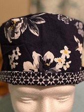Navy floral reversible Adult Skull/Chemo Surgical Scrub Hat/Cap