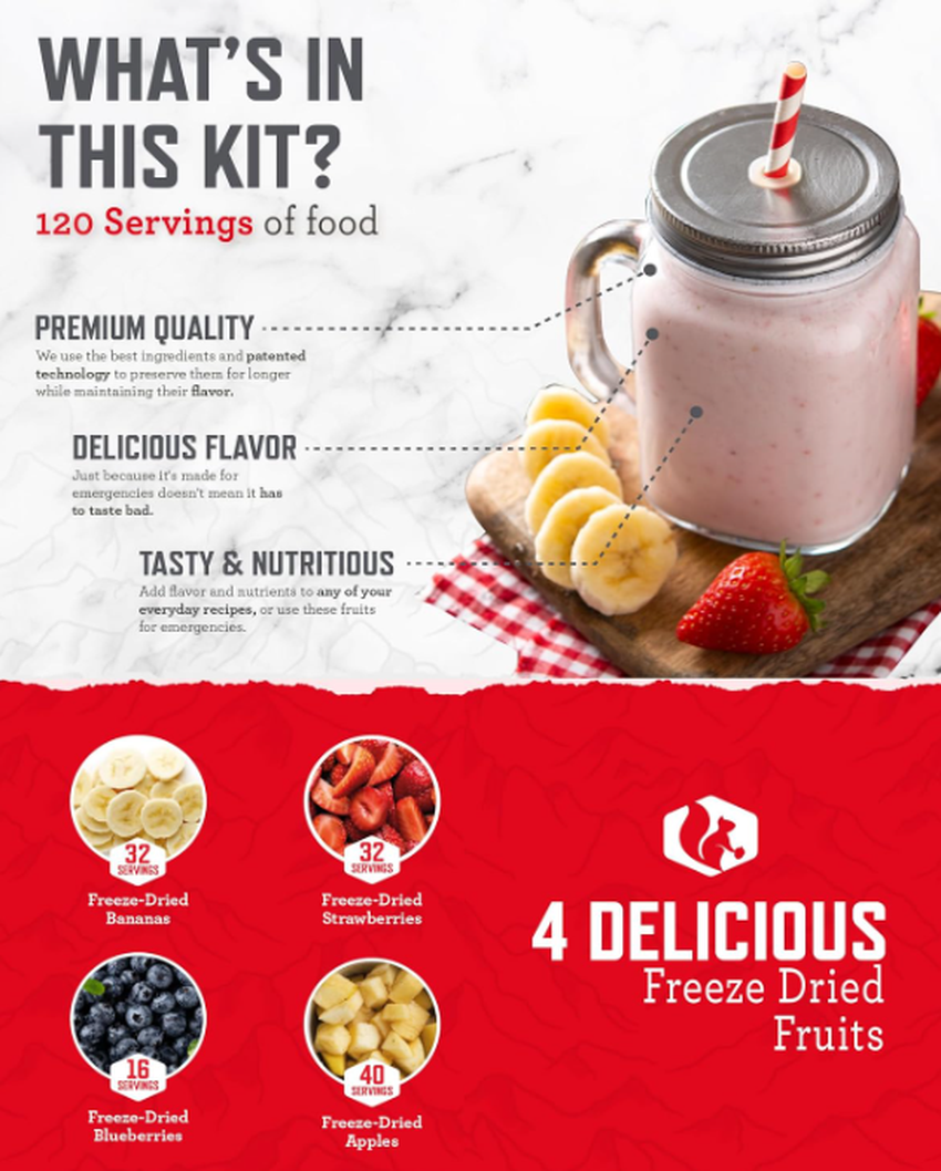 READYWISE Emergency Food Supply, Fruit Bucket, 120 Servings