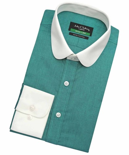 Peaky Blinders Turquoise Green Dress Shirt Men's Cotton Penny Round Club Collar - Picture 12 of 12