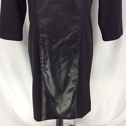 Beige by ECI Dress Womens Size 12 Black Faux Leather Panel 3/4 Sleeve Stretch - Picture 6 of 9