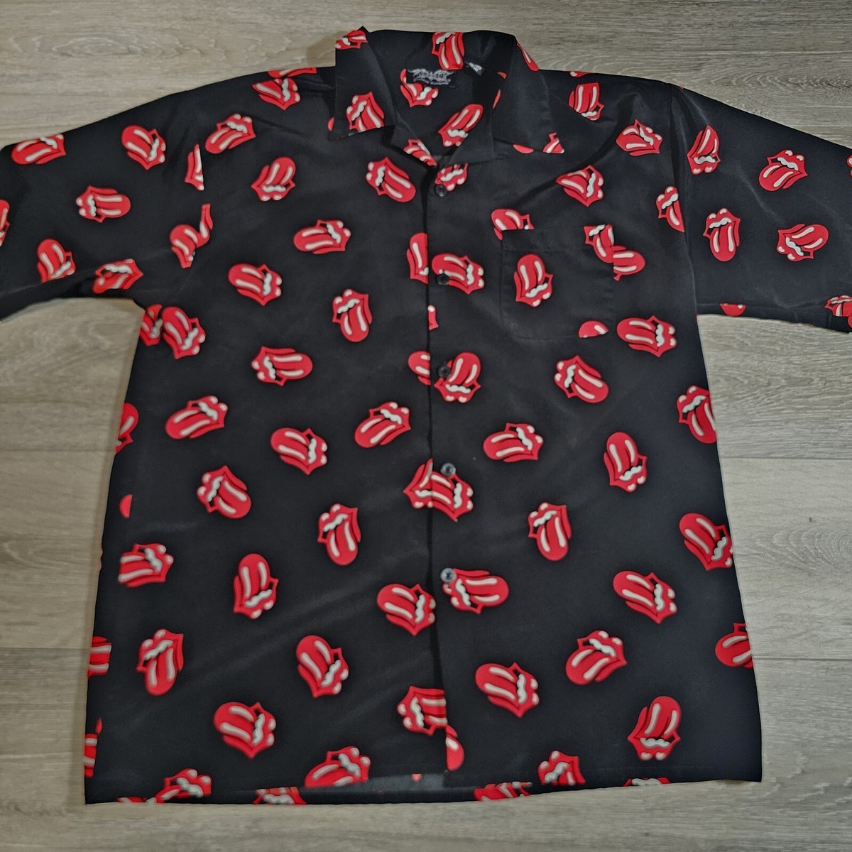 Vintage Rolling Stones Dragonfly Button Up Short Sleeve Shirt 2XL 
