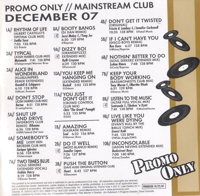 Promo Only Mainstream Club Dec 2007 CD
