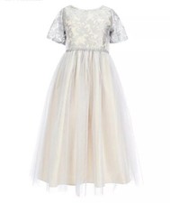 New Sweet Kids Girl Embroidered Lace Satin Champange Ivory Flower Girl Dress 10