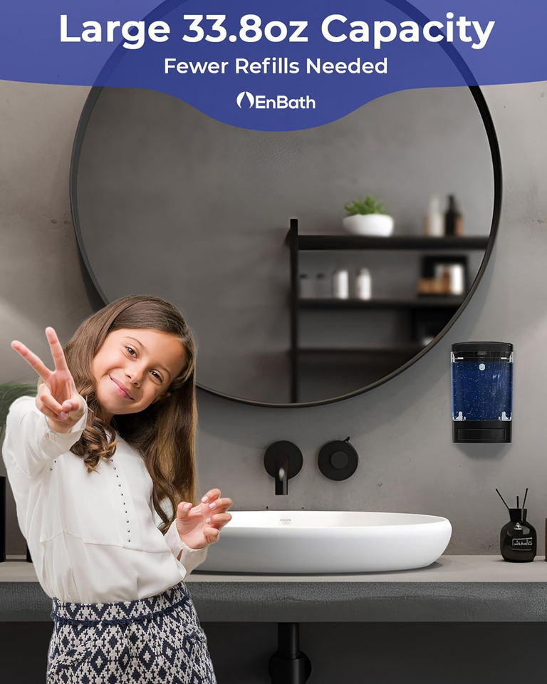 Wall Mount Soap Dispenser for Bathroom (2Pack Black), Commercial Hand