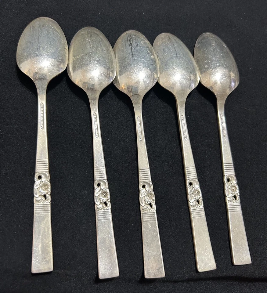5 colheres de chá Oneida Morning Star 6” colheres de sobremesa meados do século 1948 comunidade - Imagem 3 de 4