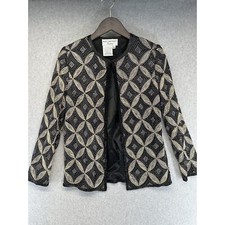 Vintage Papell Boutique Evening Womens Jacket Blazer Size PS Black Gold Defects