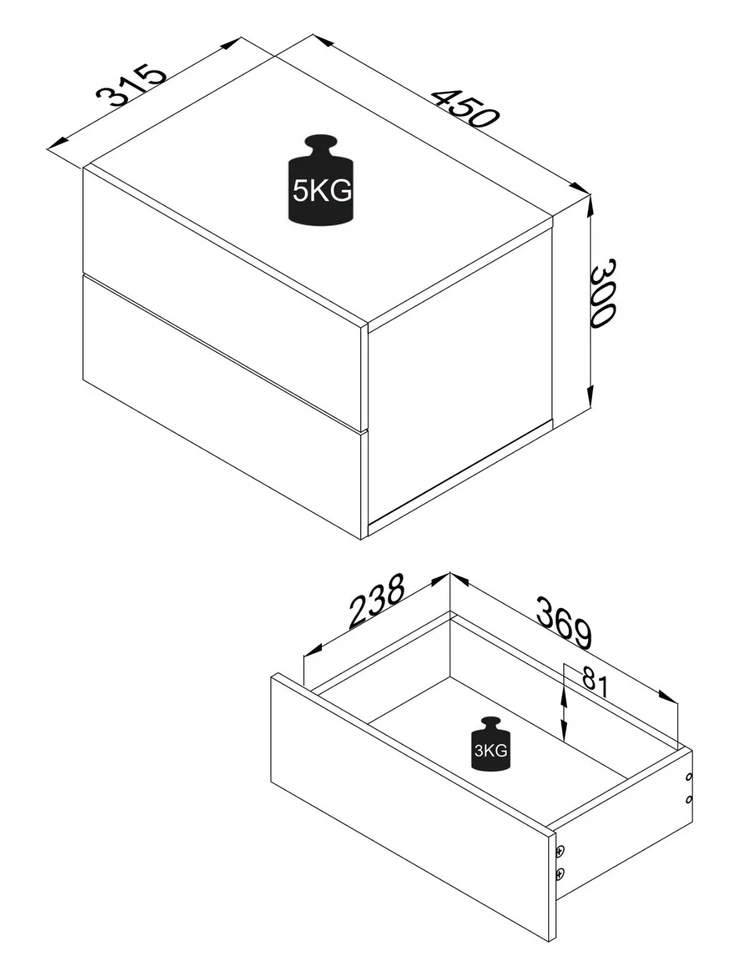 VCM Nachtschrank | Wandschublade | Wandboard | Nachttisch | Maße ca H. 30 x B. - Bild 2 von 2
