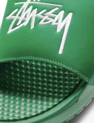 Nike Benassi x Stussy Unisex Sliders 'Pine Green / White' - Size