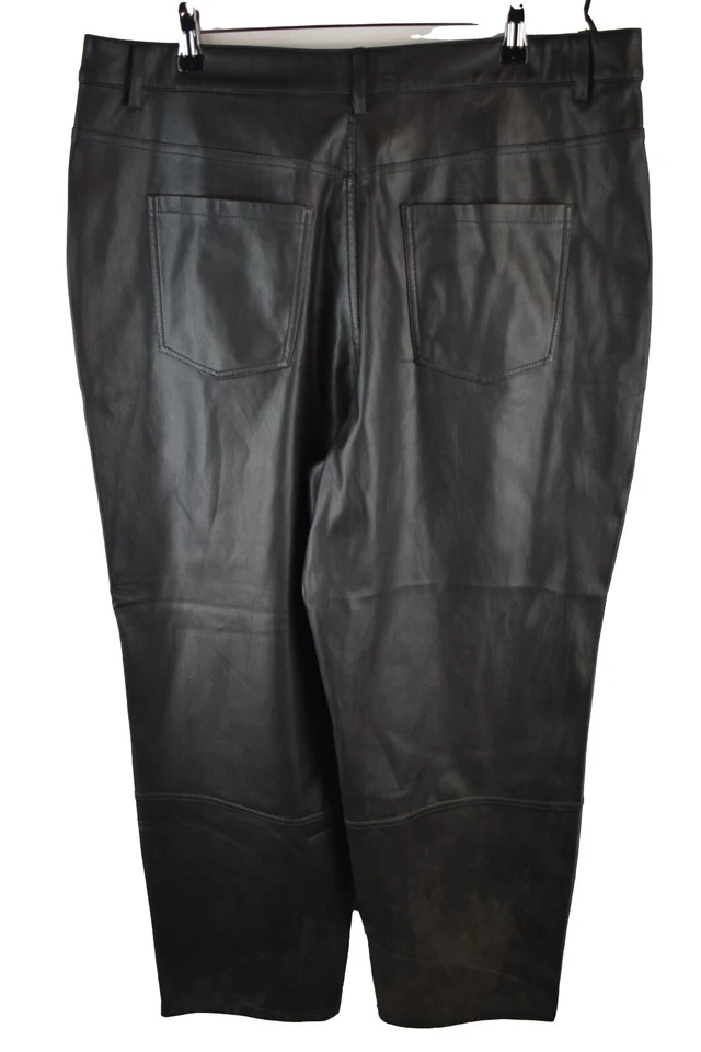Next Black Faux Leather Trousers size Uk 18R Womens Wide Straight Leg Big Casual - Image 4 of 4