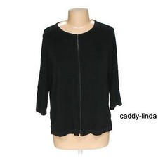 New Travelsmith L Black Slinky Zipper Front Cardigan Top Acetate Spandex Travel