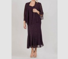 R M Richards Women Purple Beaded Godet 2 piece set Jacket  Dress Size 8