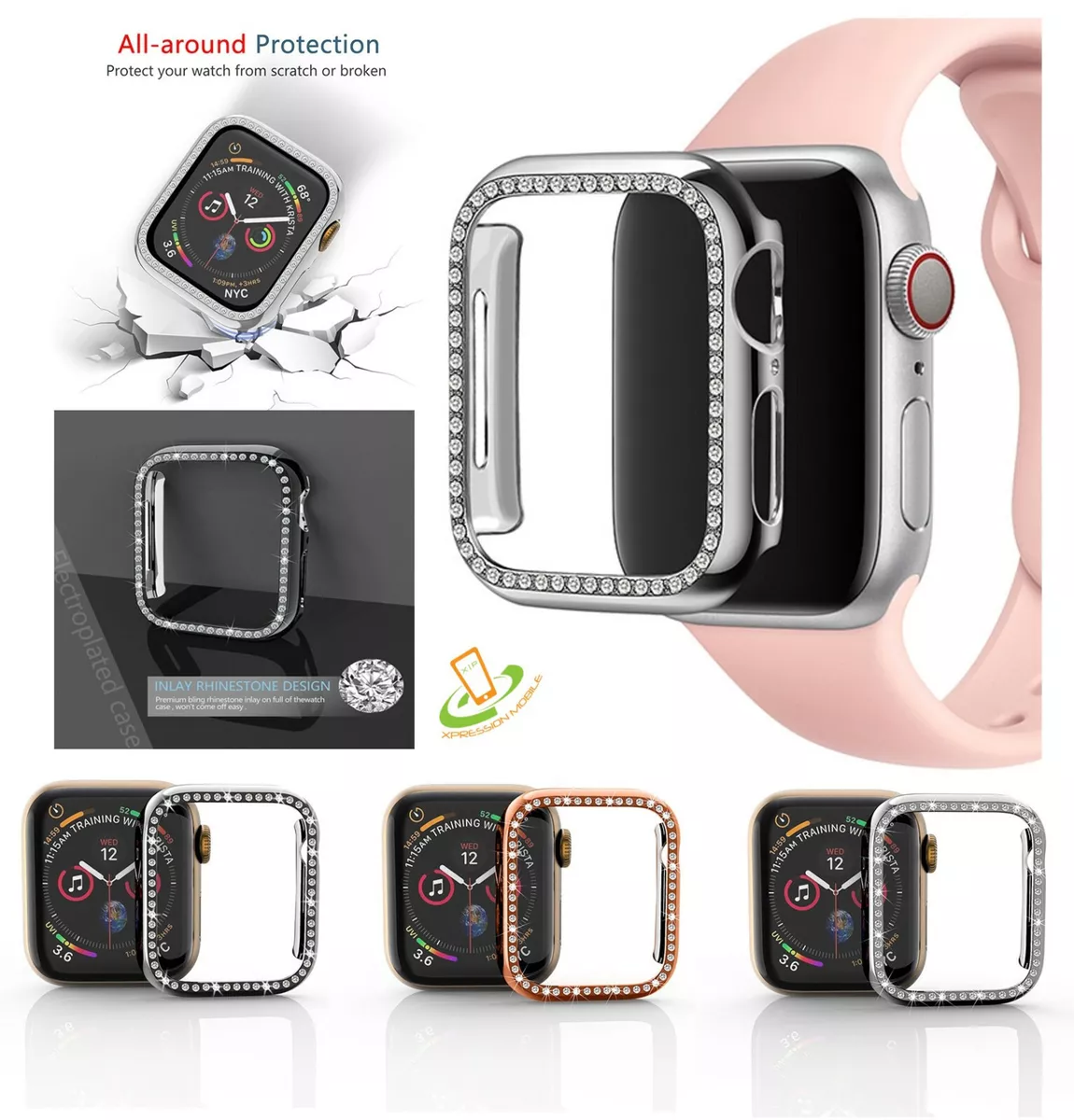 For Apple Watch 5 /4 40MM 44MM Hybrid Bling Diamond Sparkle Frame Case Cover