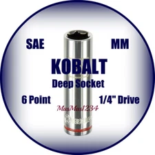 KOBALT 1/4" Drive Deep Socket - SAE Inch Metric MM 6 Point pt - Any Size NEW