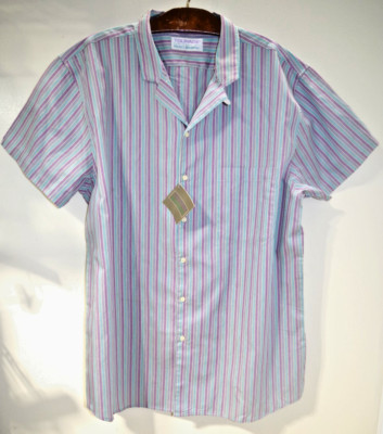 C23 - NWT Mens TOURAGE Read Worth 100% Cotton Textured Striped SHIRT S/S