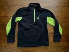 Spyder Kids Fleece Ski/snow Boys Small Black w/Neon Green 1/4 Zip