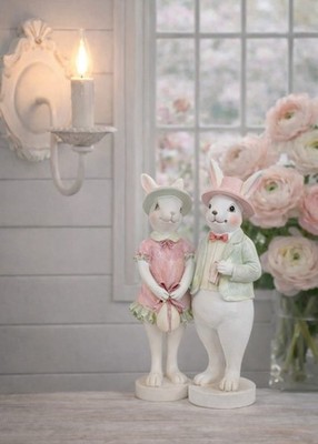 Kaninchen Hasen Paar Pastell Töne Rosa Mint 5x15cm Clayre & Eef Ostern