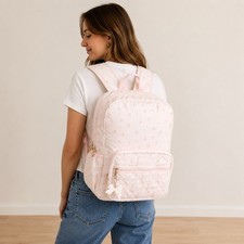 LoveShackFancy Yoobi Blooming Heirloom Ditsy Backpack Pink Floral Gold Bows NEW