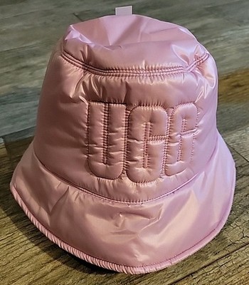 UGG Quilted Puffer Bucket Hat Stitch Logo Gorpcore Water Resistant Pink L/XL NWT