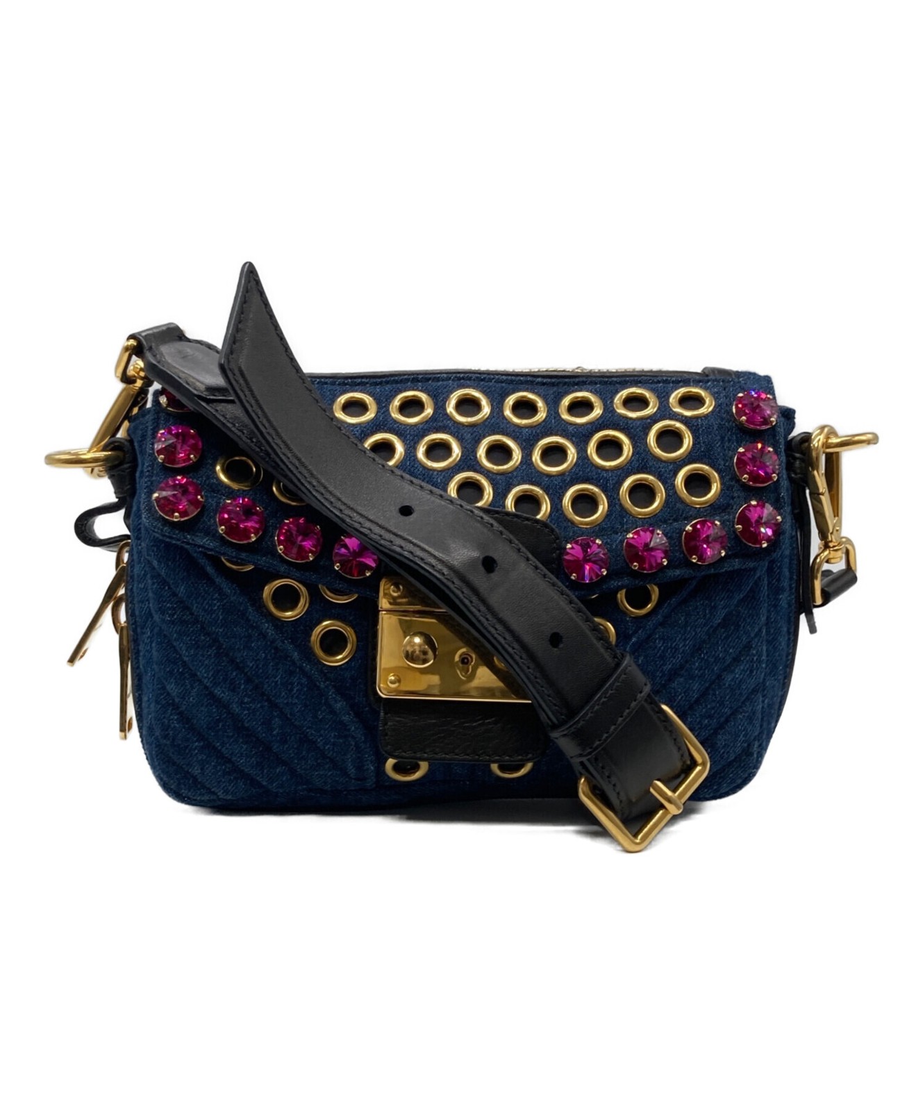 Miu Miu Biker Denim Shoulder bag Navy Indigo Blue RT548C Women's Auth