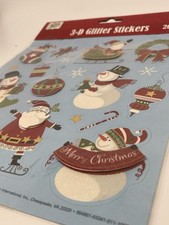 Christmas Holiday House 3D Glitter stickers Snowman Santa stocking 20 count