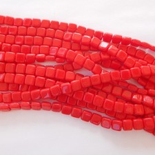 25 Beads - 6mm Tile, 2-Hole - Opaque Red - Czech Glass