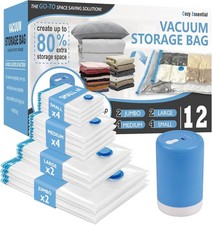 12 Pack Travel Vacuum Storage Bags with Rechargeable Wireless Electric Pump for