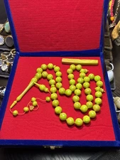 Vintage Faturan/Bakelite Prayer Beads – Rare Marbled Lemon Green Color