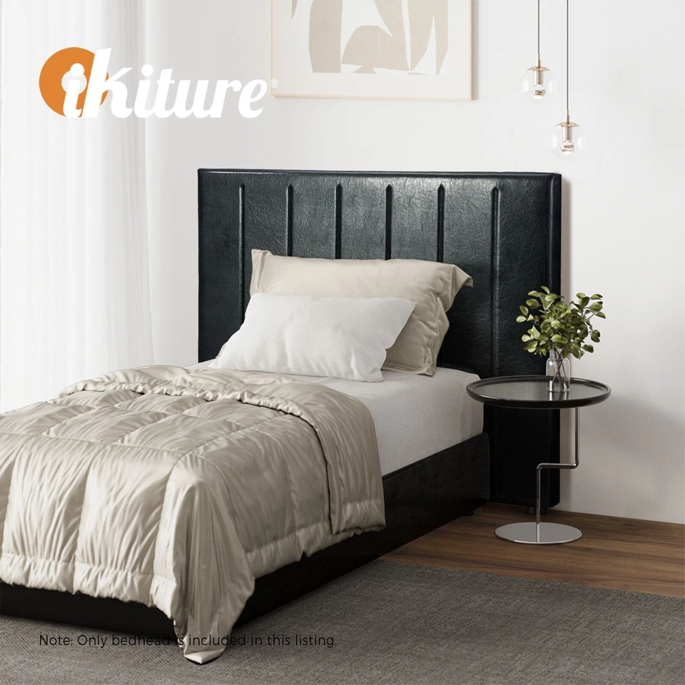 Oikiture Bed Frame Headboard King Single Size Head Bedhead Black Leather - image 4 of 4