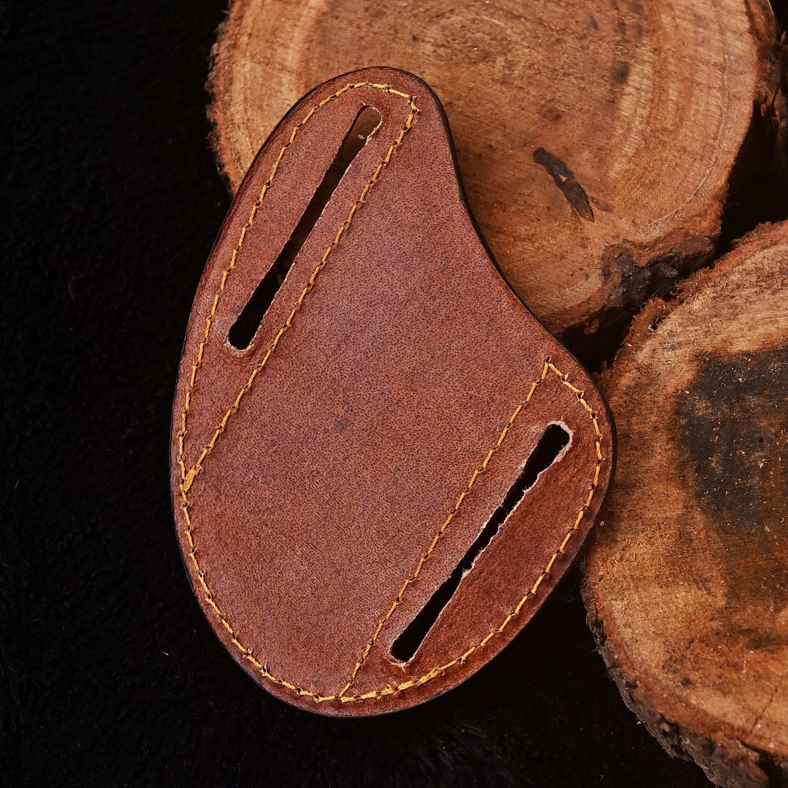 Leather Engraved Pancake Fixed Blade Knife Belt Sheath Folding Blade Case Cover