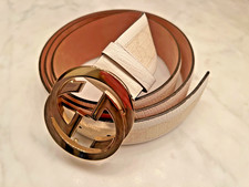 Gucci GG Supreme Ivory Monogram Belt – Gold Double G Buckle – Size 44