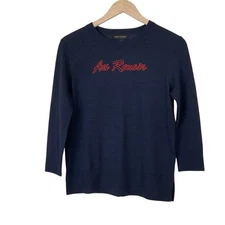 Banana Republic Navy Merino Wool Sweater 3/4 Sleeve Crewneck Size XS