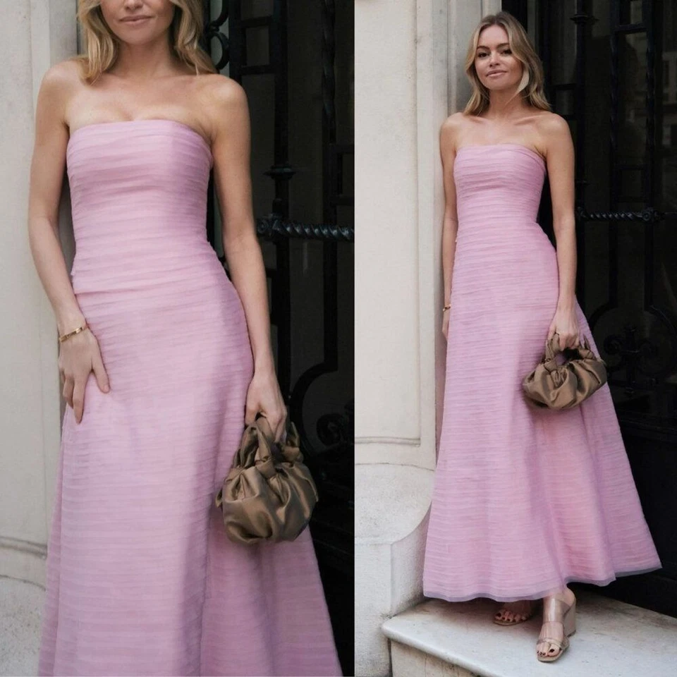 Aje Soundscape Chalk Pink Strapless Ruffle Tiered Maxi Dress Size US 2 AU 6 - Image 2 of 4