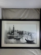 ART PRINT ETCHING BAY ST. MARKS SAN MARCO VENICE Artist Unknown Signed
