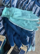 10 -Pack of 2 Garden Gloves Jersey Canvas w Dots Blue Coral 20 Pairs Total